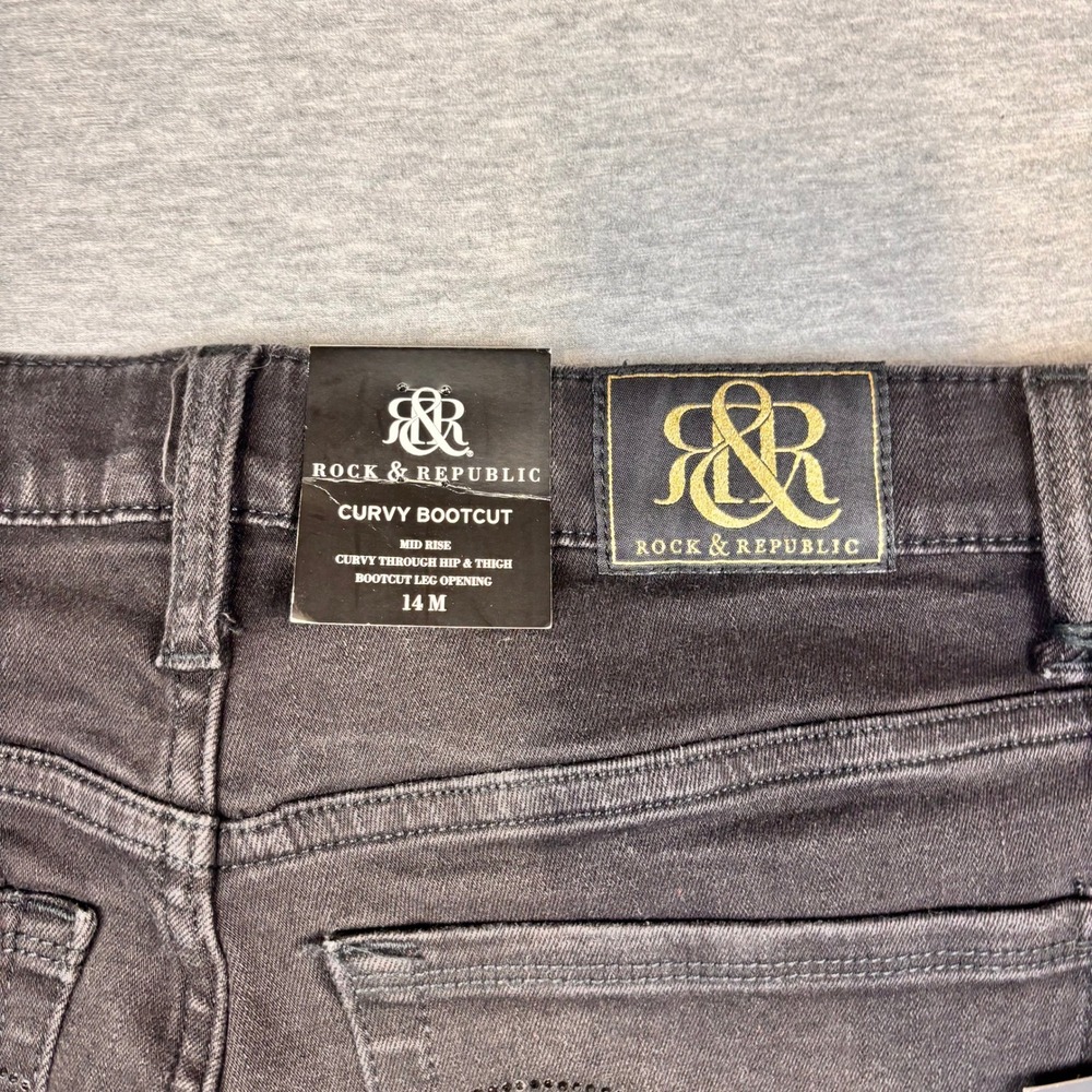 Rock & Republic Kendra Curvy Bootcut Jeans Black Mid Rise Womens 14M R011781 NWT - Picture 9 of 11